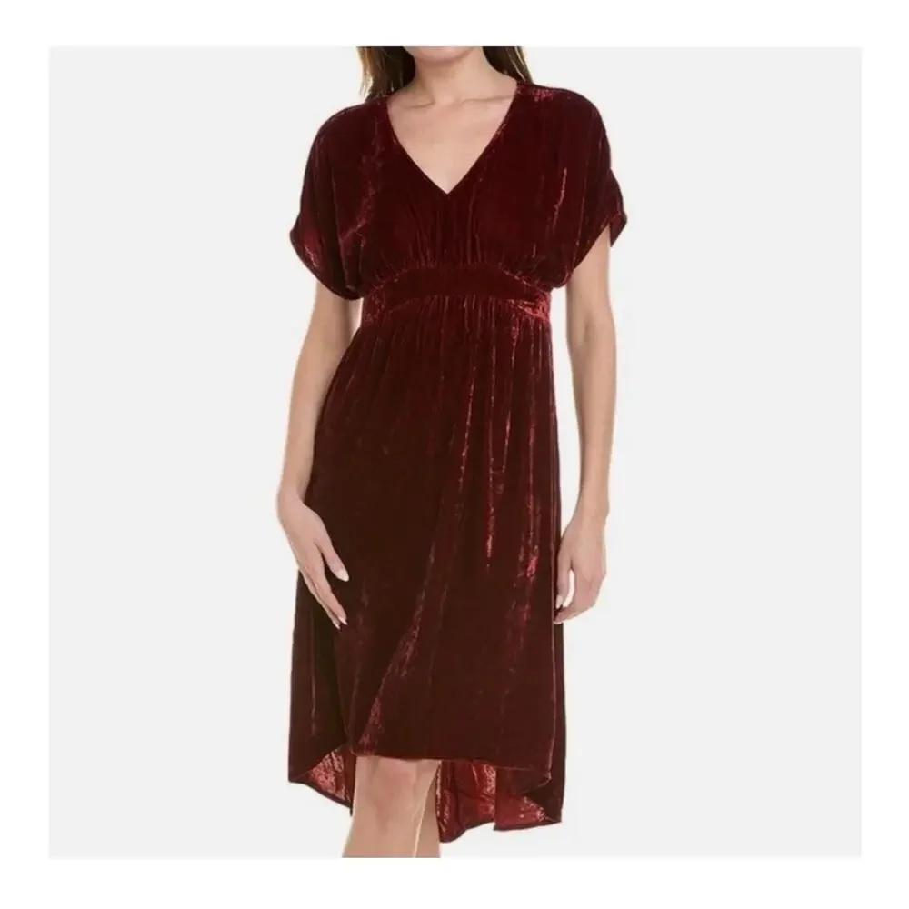 Cabi #3696 Grace Velvet Midi‎ Dress Women S Dark Red Empire Waist High Low
